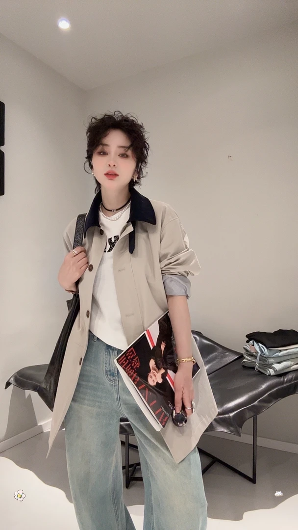 FANYE 2025春夏新款复古撞色翻领风衣25142