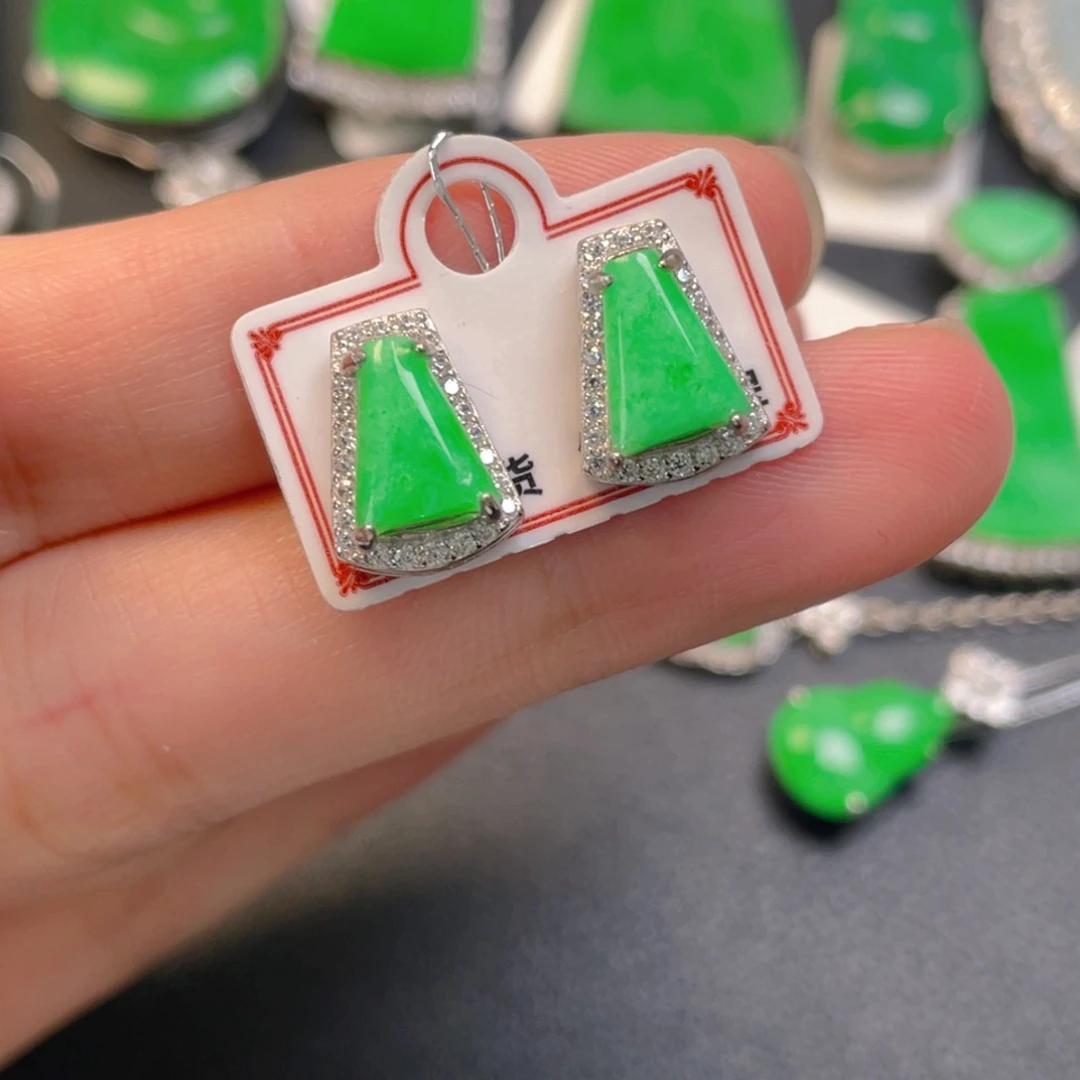 翡翠银S925镶嵌吊坠(不含链)耳钉