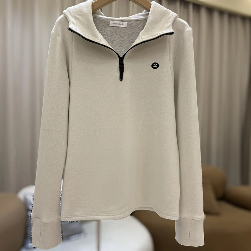 zaw大码胖mm连帽加绒卫衣女秋冬显瘦休闲百搭胖mm遮肚子显瘦25450