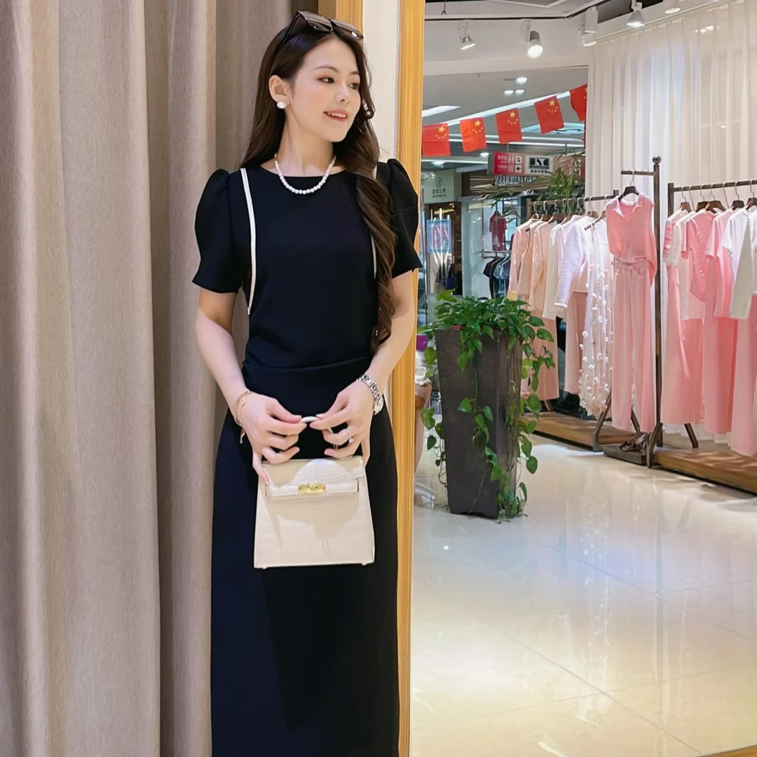 南油原创女装夏季25L3948新款中淑女人味气质聚酯纤维连衣裙