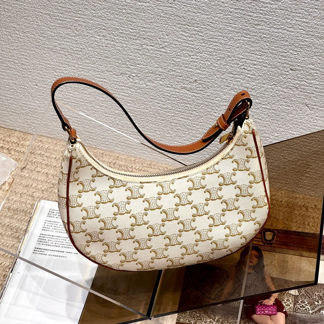 99新 Celine/思琳 白色老花凯旋门ava腋下包