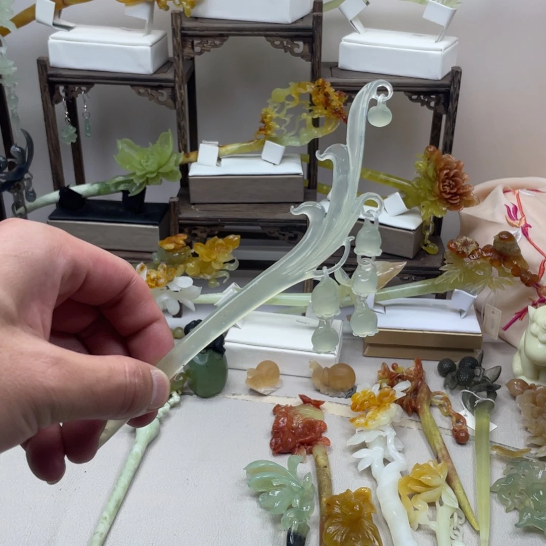 蛇纹石玉合金发饰发簪