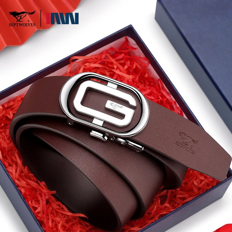 七匹狼皮带男士真皮正品2025新款纯牛皮自动扣腰带男式休闲裤带