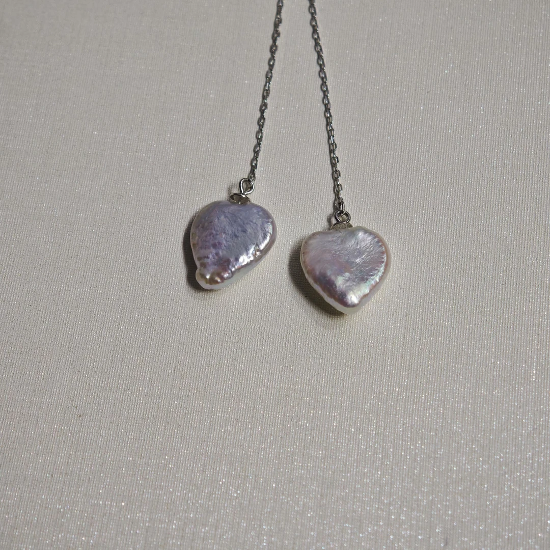 W002淡水巴洛克心型耳线 多样性发一