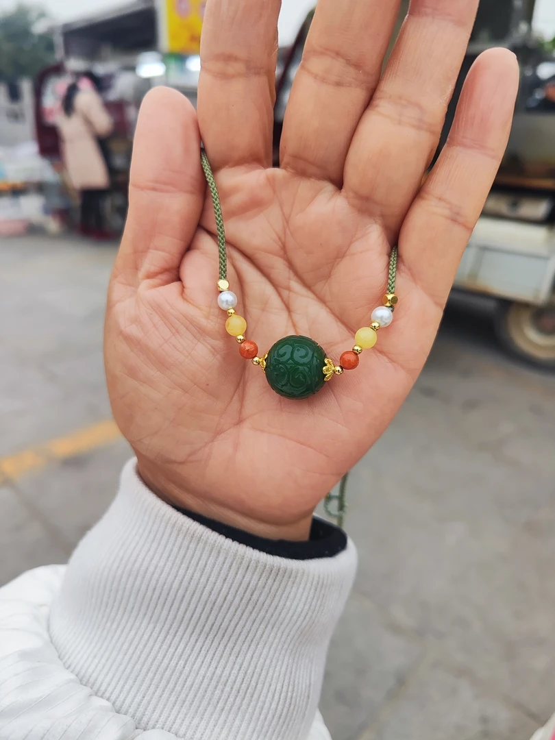 和田玉碧玉单珠锁骨链