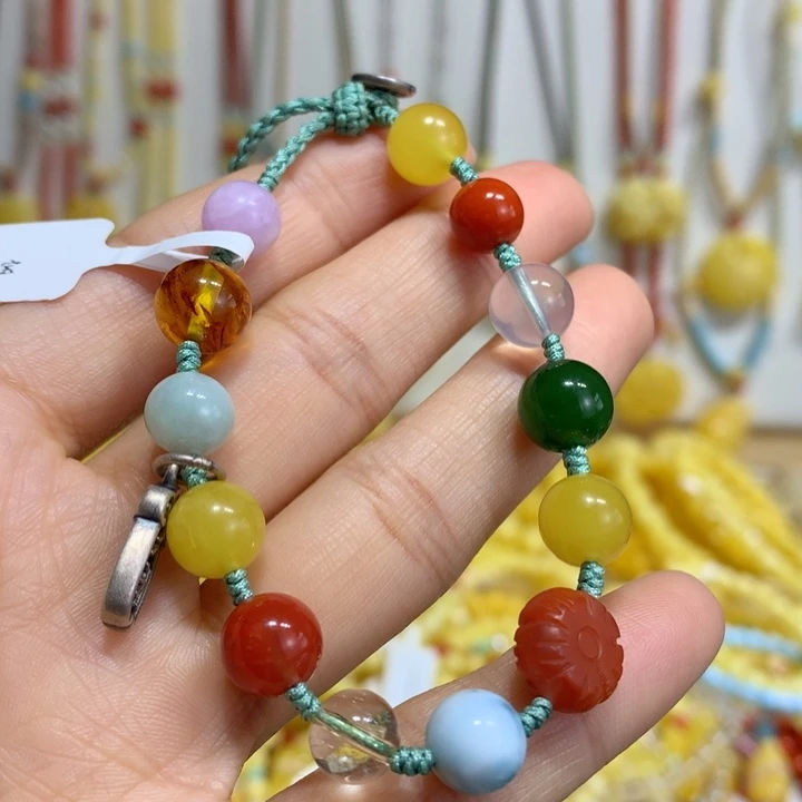 蜜蜡未镶嵌手链多宝款