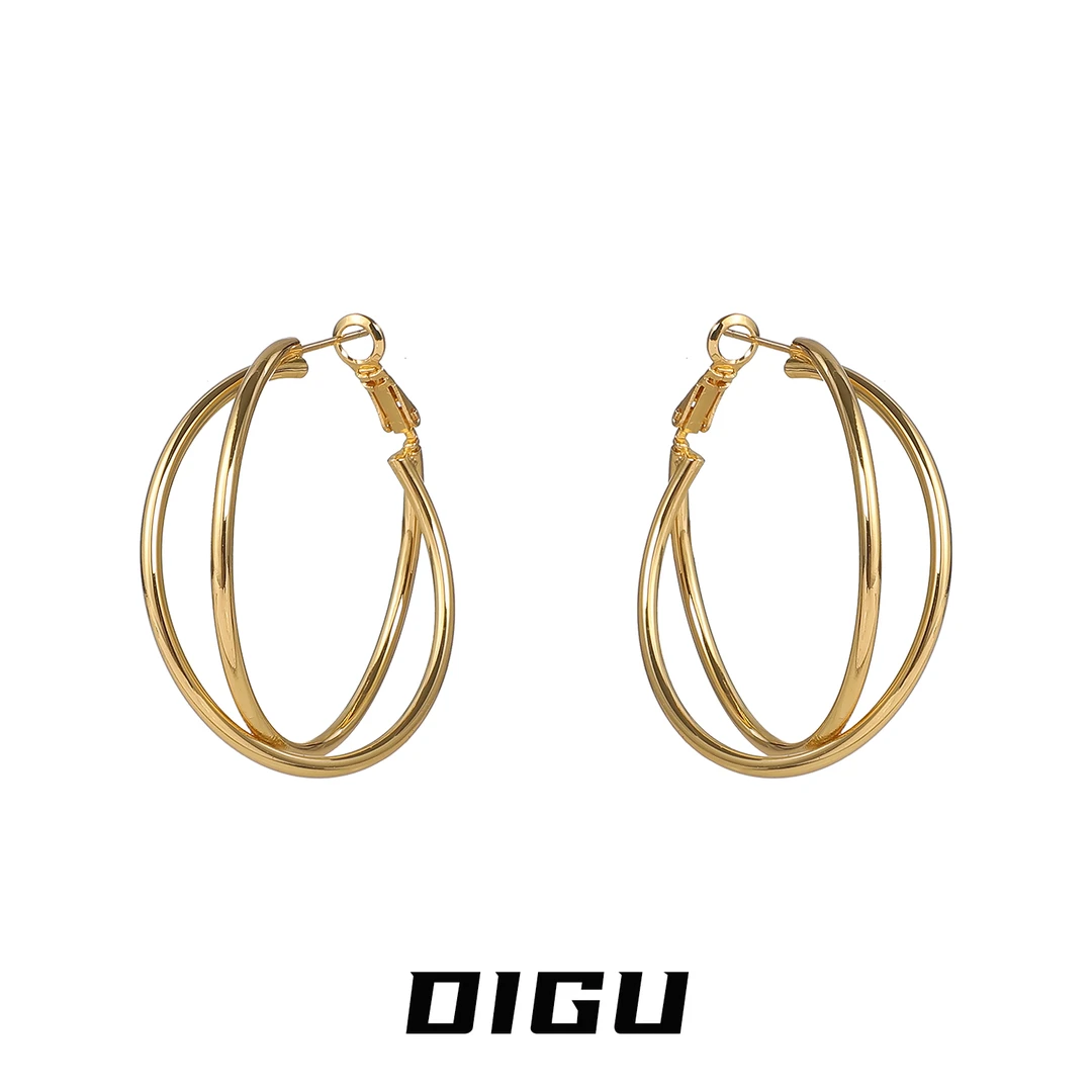 嘀咕家 铜合金耳饰 显脸小~交叉设计金属耳圈欧美风个性耳环耳饰