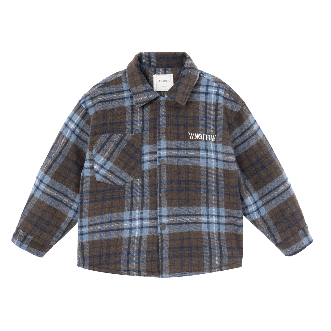 现货【青出于蓝】年服男童冬季帅气外套加厚中大童格纹外套Y561212