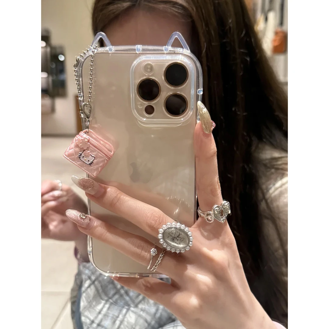 欧克里里粉KT包包挂件适用苹果17/16promax猫耳朵14/15手机壳1213