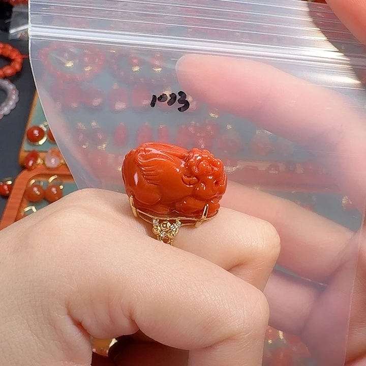 南红玛瑙银S925镶嵌戒指