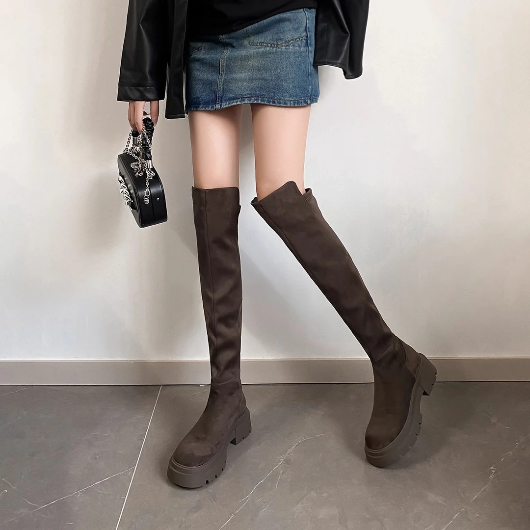 ~过膝长筒靴女法式骑士靴秋冬弹力瘦瘦靴厚底显瘦加绒高筒