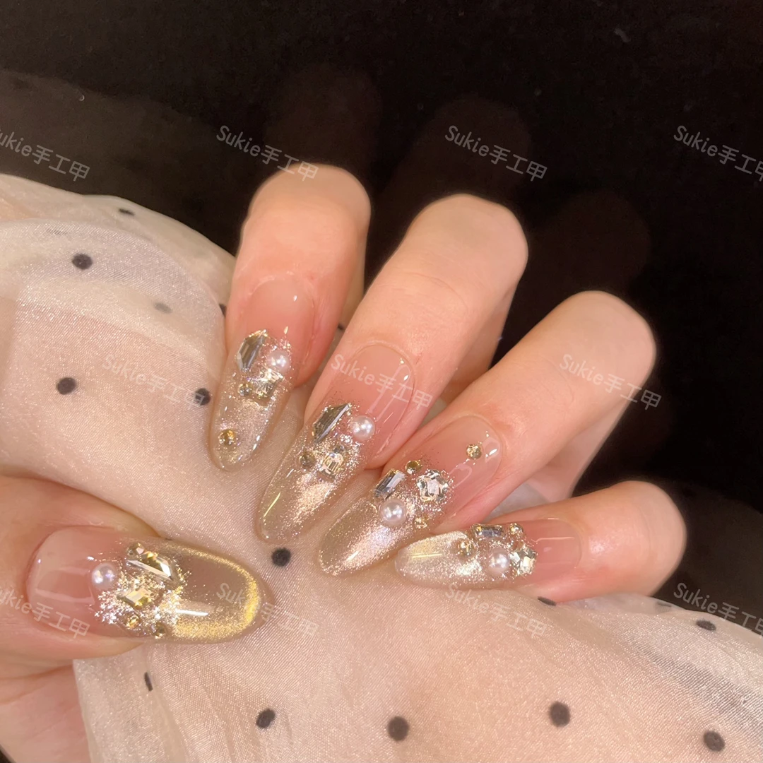 【纯欲香槟】猫眼温柔款设计穿戴甲温柔纯手工气质纯欲ins风