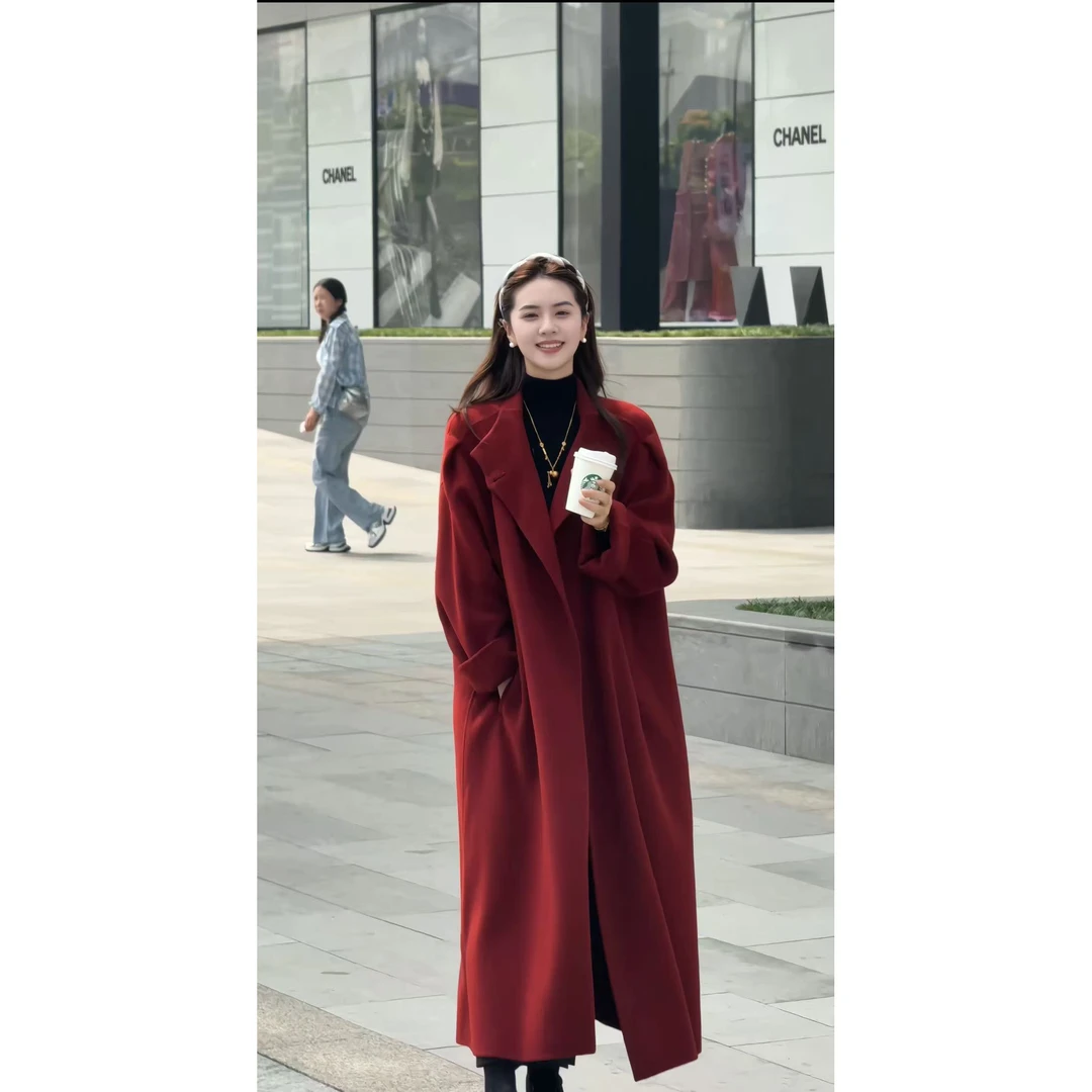 {初雪 }诗雨Molly品牌长款100%羊毛加厚保暖秋冬冬季大衣时尚洋气