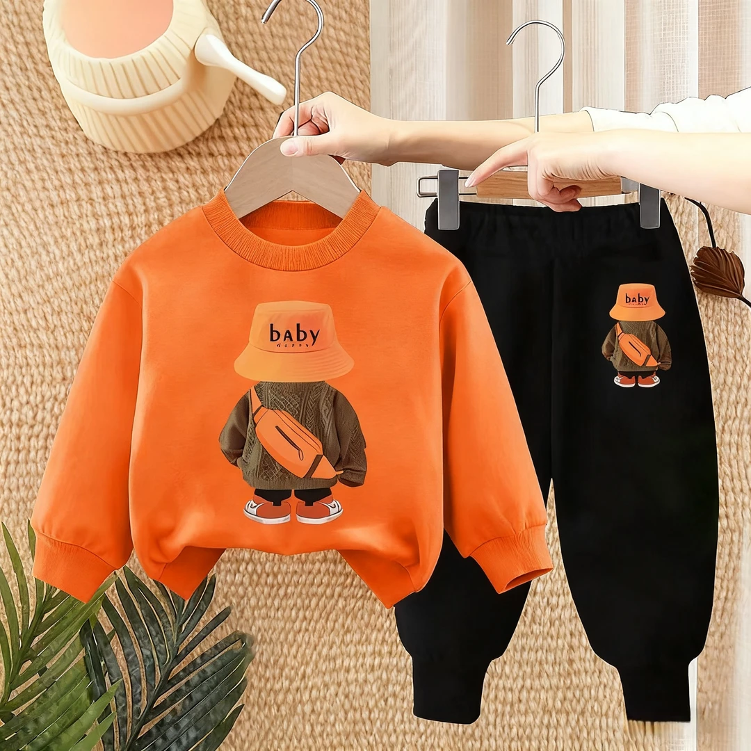 2025春季韩版洋气儿童宽松休闲卡通套装卫衣男女童卫衣长袖保暖