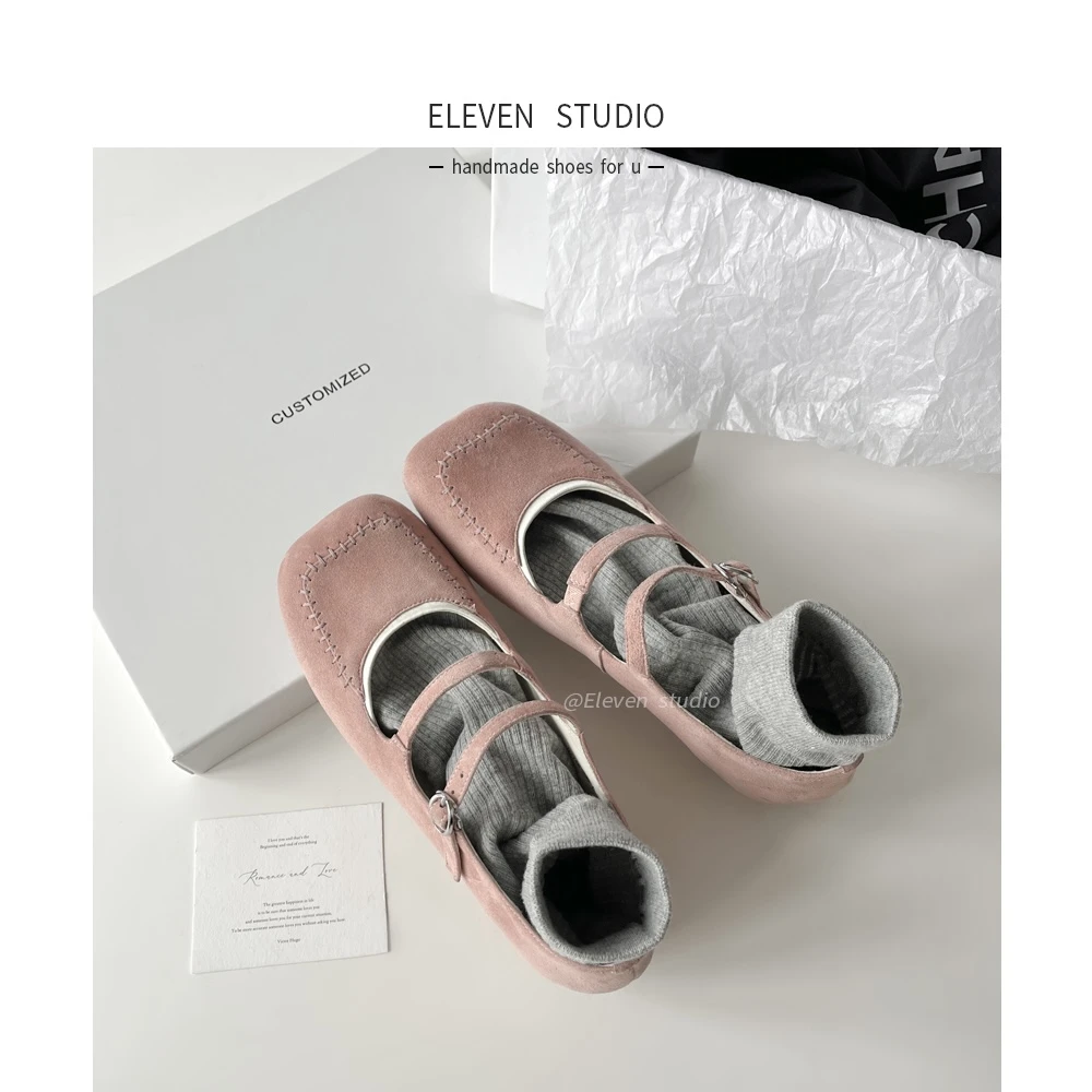 【Eleven】3CM 春秋新款软皮一字带晚晚风玛丽珍单鞋/桃气D
