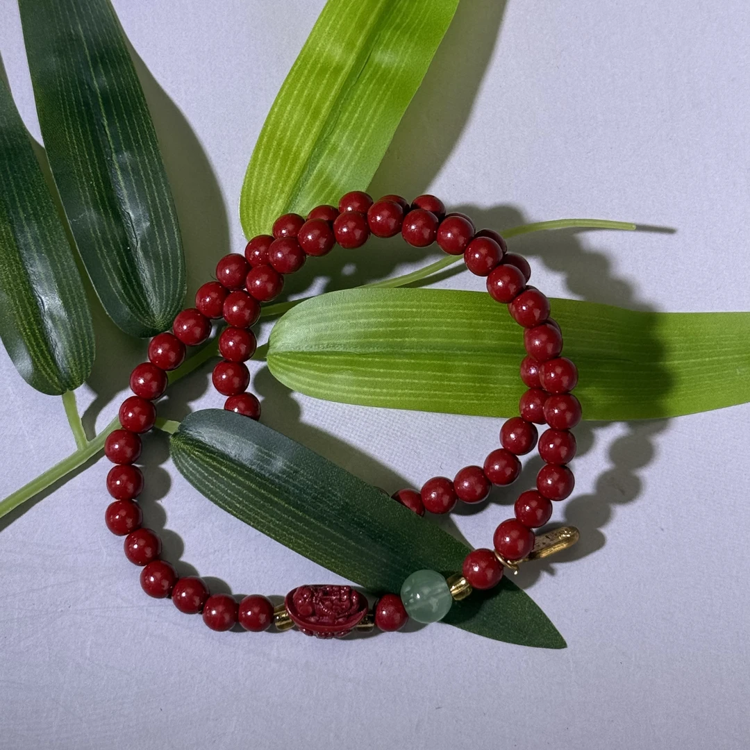 天然辰砂【尚御阁】zs元宝一点绿双圈