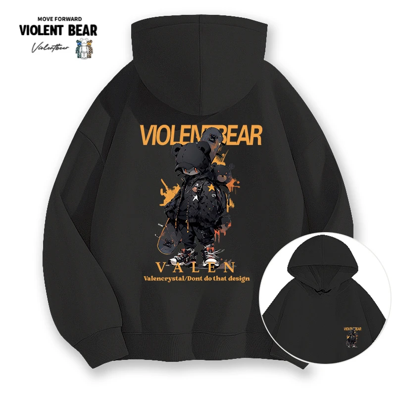 暴力熊男连帽卫衣外套时尚青少年秋冬款连帽情侣百搭休闲衣服