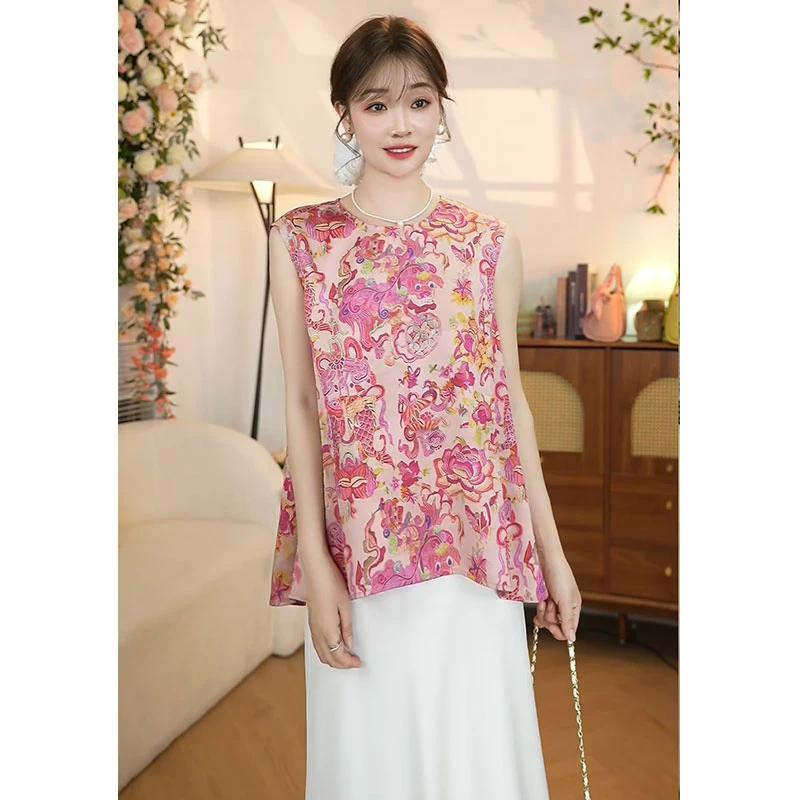 【复古缇花小衫】轻奢新中式国风印花女夏季无袖衬衫马甲复古气质