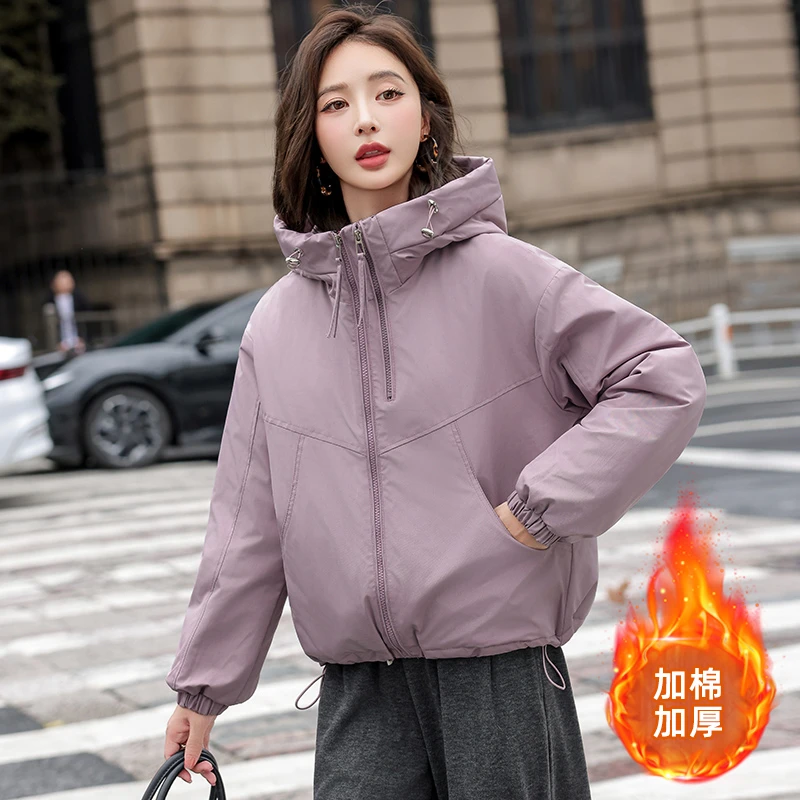 加棉2025短款秋冬连帽棉衣女外套棉袄防风韩版时尚女外套清公主风