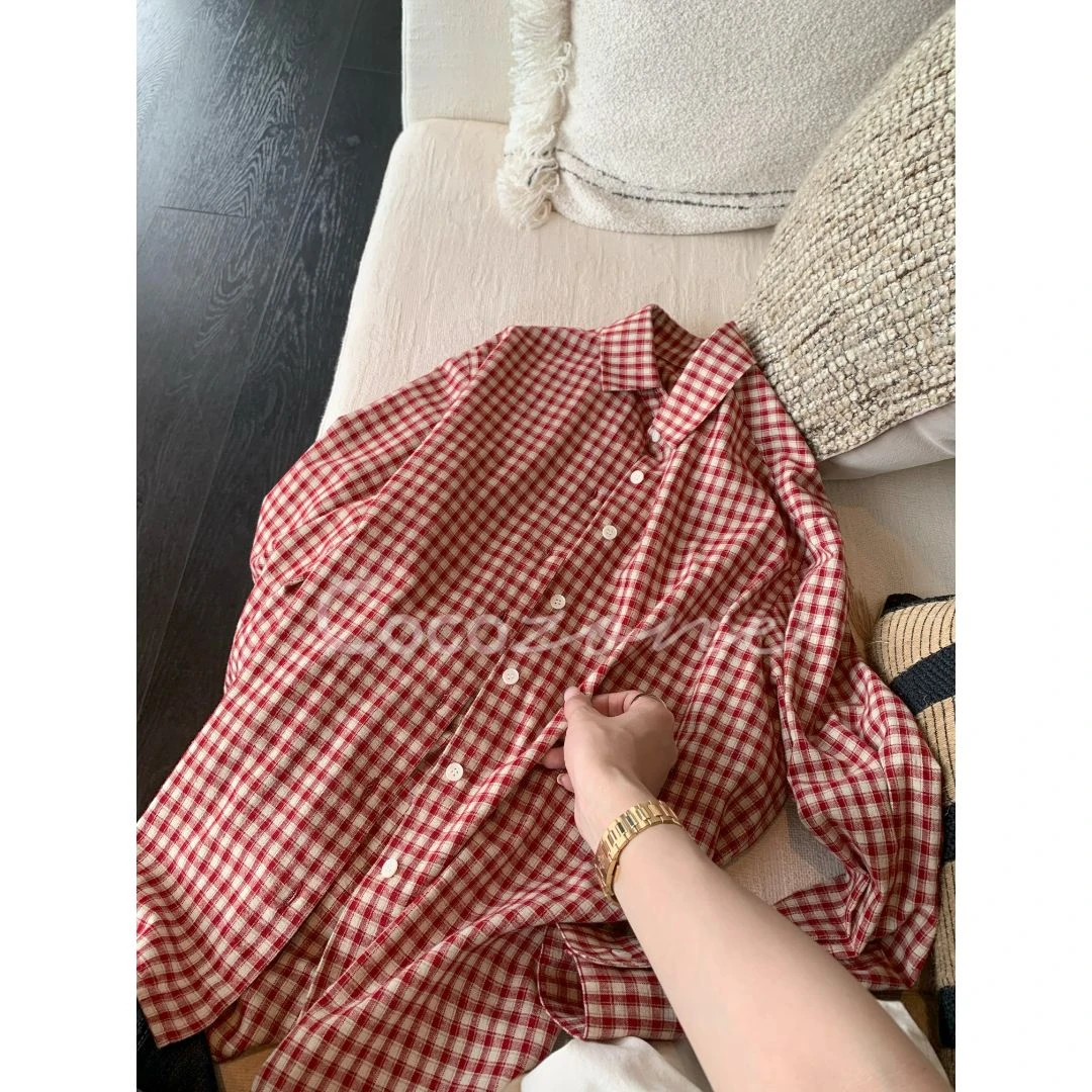 COCO ZONE 刘一一 “维希格”松弛感简约红格亲肤衬衫 CD1A1018
