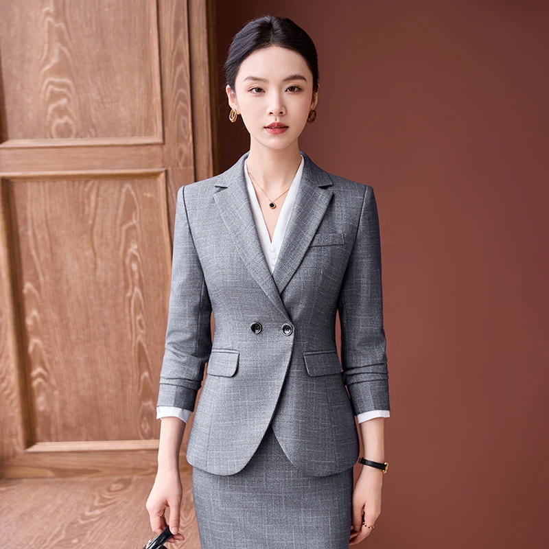 灰色西装套装女春秋2025新款女士设计感面试通勤职业时尚西装