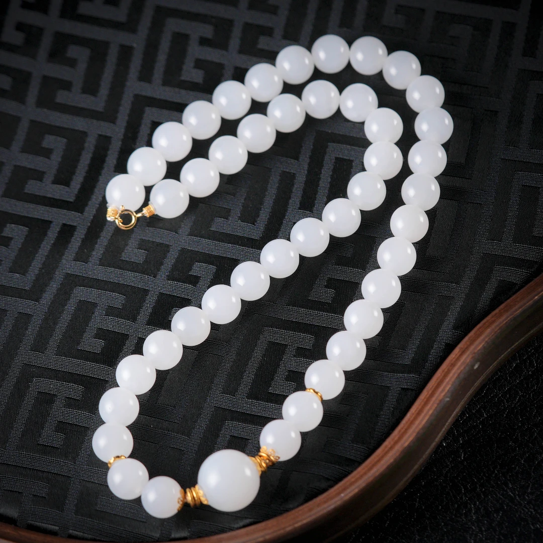 【诗蓉】月州灵·典藏和田玉脂白料18K金美人链AD3066珠径约10MM