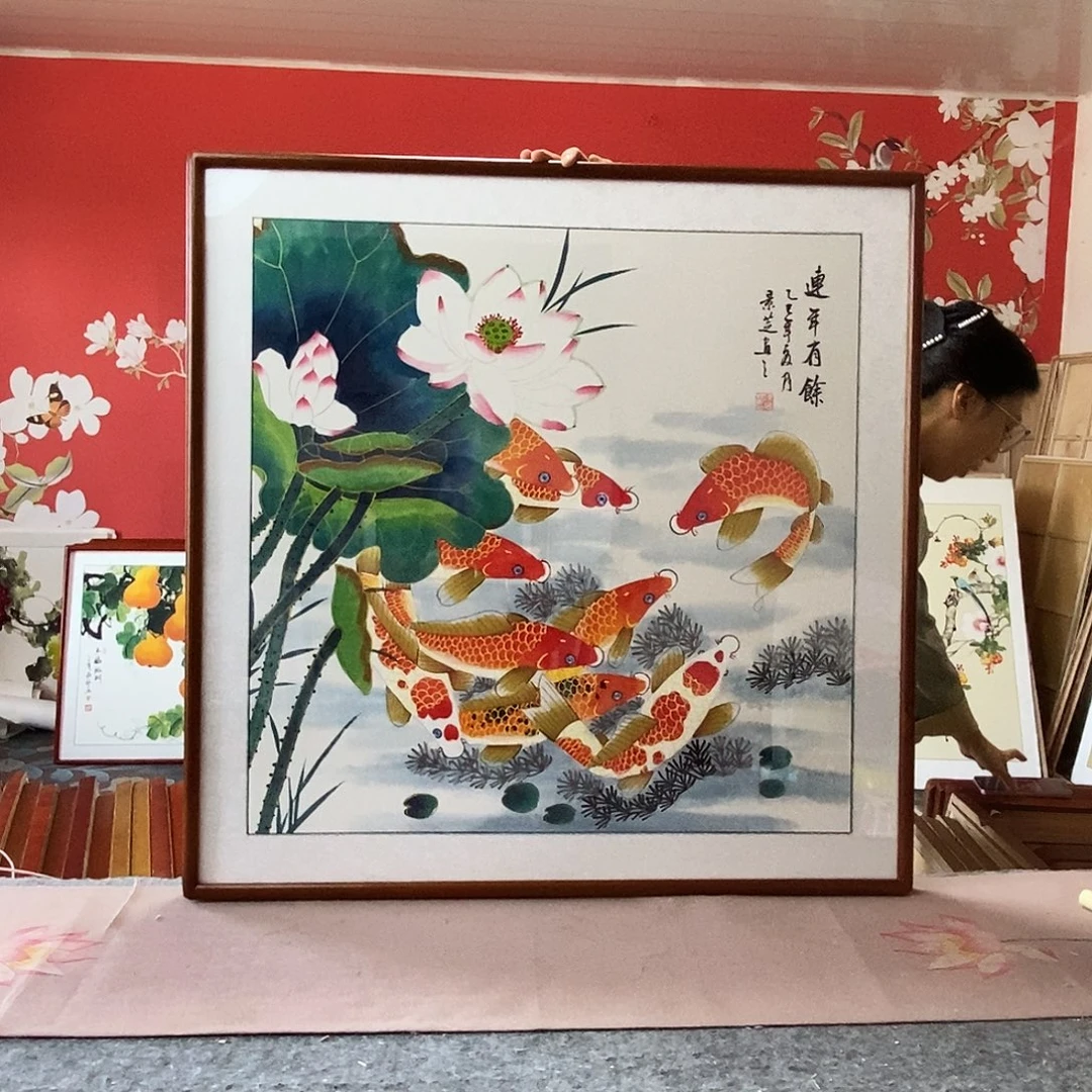 国画手写手绘国画作品带框包邮82✖️82