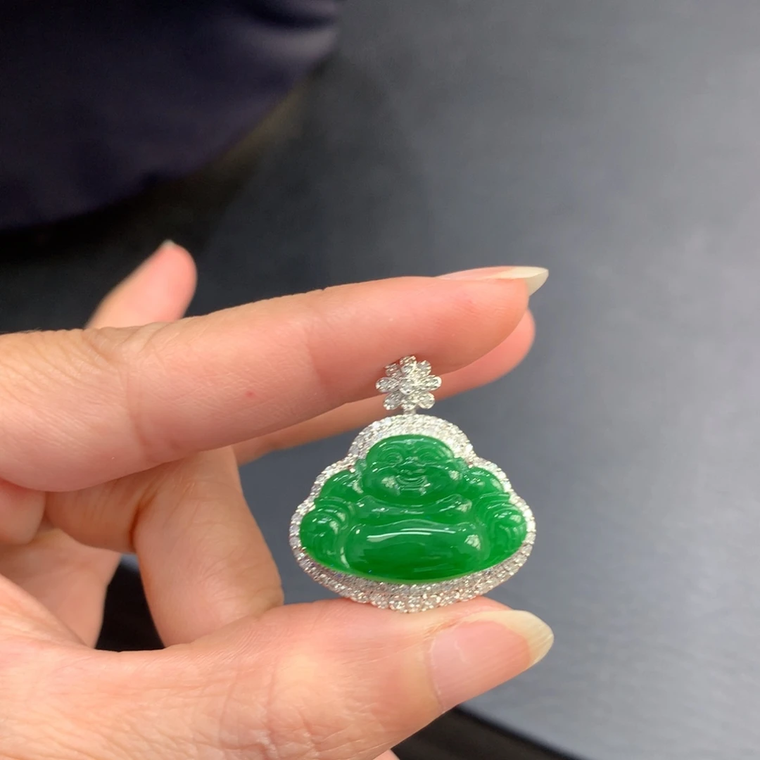 翡翠18K金镶嵌吊坠(不含链)