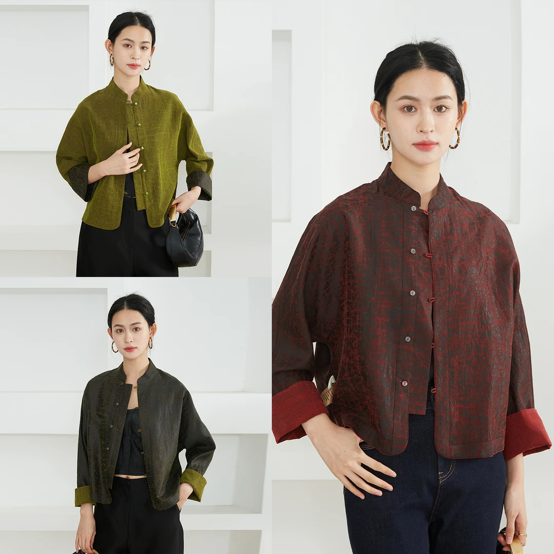 双面穿国风真丝香云纱龟纹外套女新中式100%桑蚕丝开衫春YSDW044