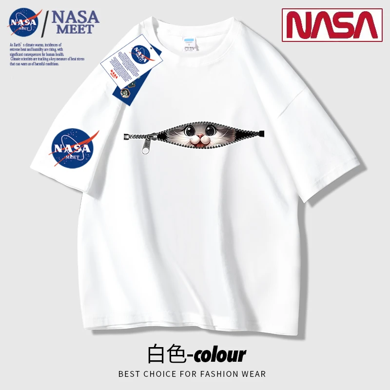 NASA夏季印花圆领男女同款短袖T恤情侣装动漫ins潮流百搭卡通ol