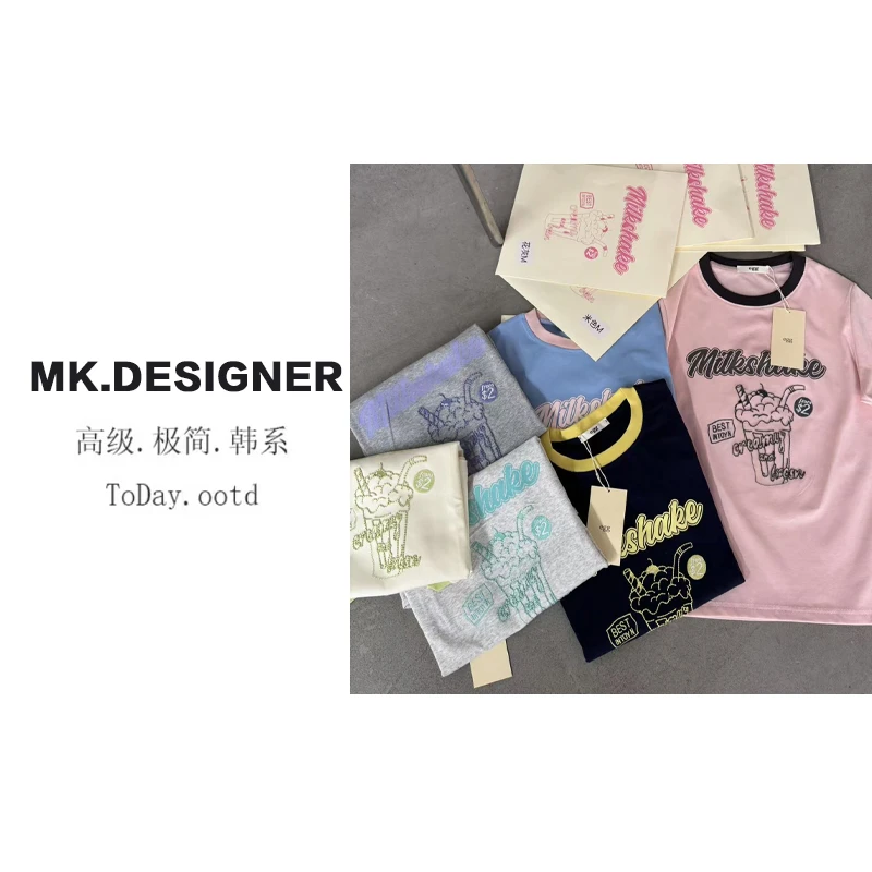 MK~egg短袖t恤女夏季字母洋气韩系米色蛋家东大门洋气品质上衣潮
