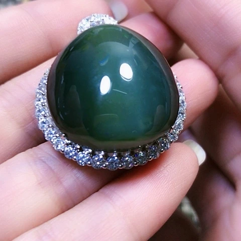 和田玉银S925镶嵌戒指