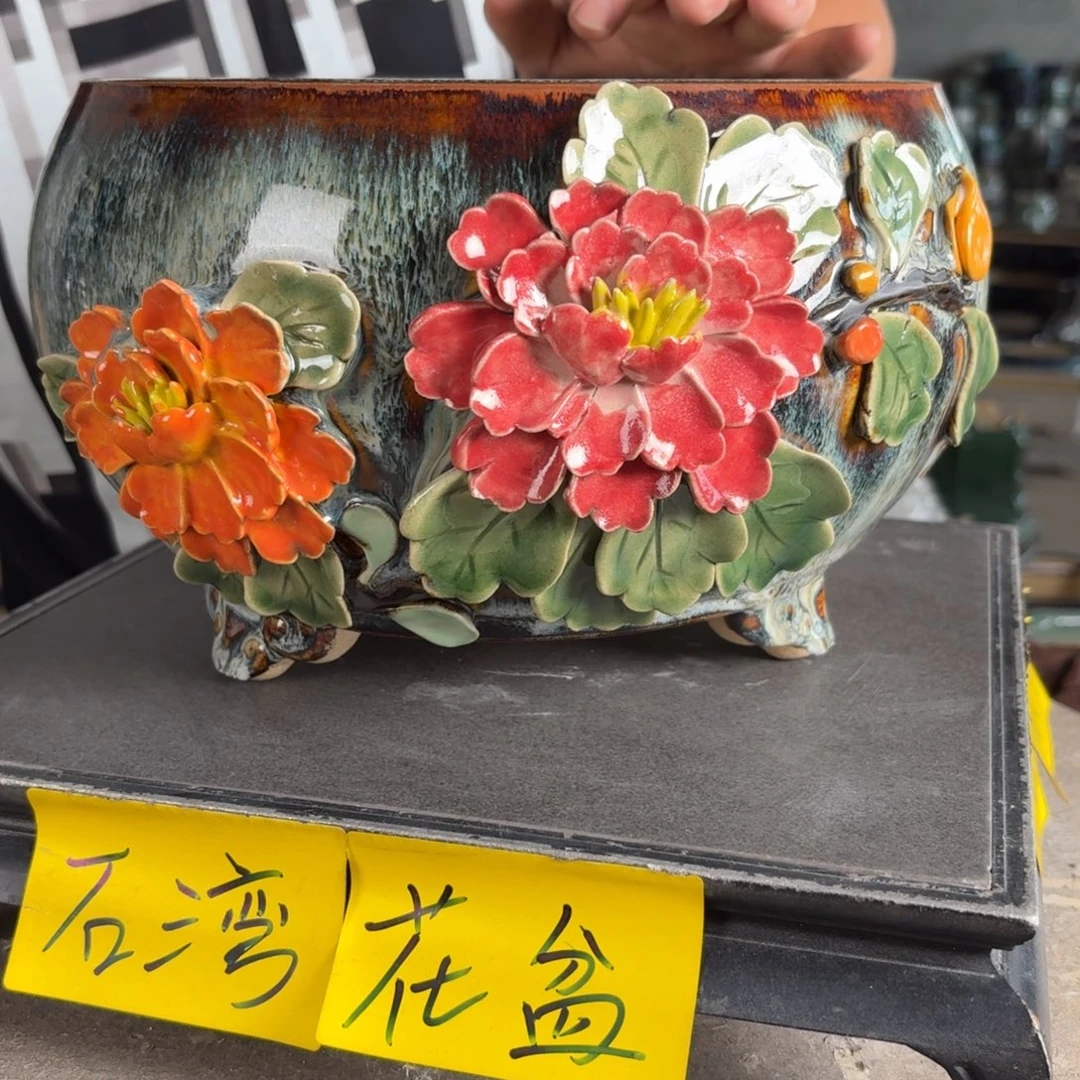 。一风堂石湾花盆 底部高温裂 内20*14