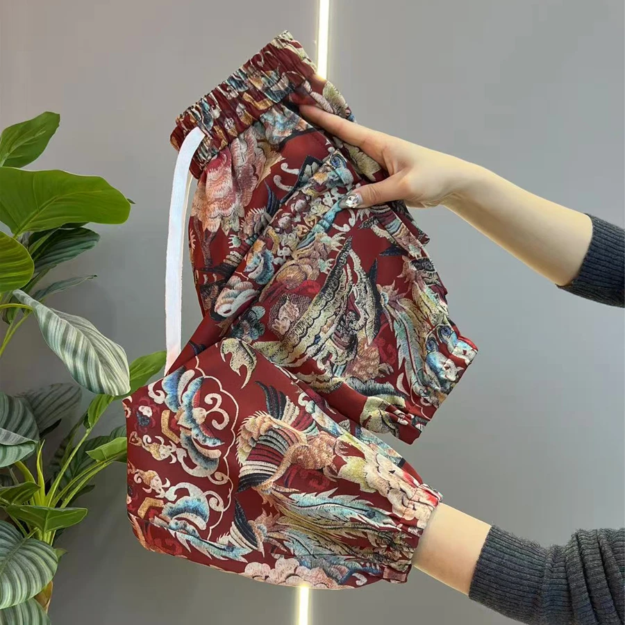 束脚显瘦遮肉小众哈伦花裤子春夏季新款韩版百搭女洋气冰丝裤印花