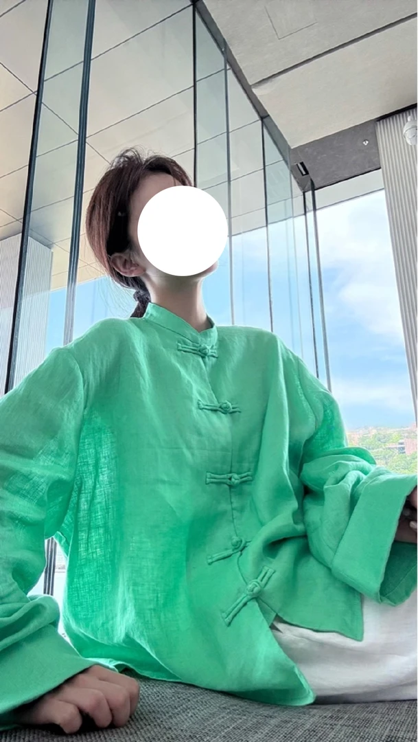 『PEACHZHOM』100新中式盘扣洋气绿气质国风高级感宽松休闲外套