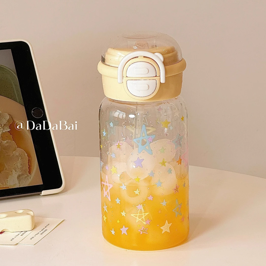 可爱大容量学生便携网红吸管杯透明杯子ins家用少女心直饮喝水杯2