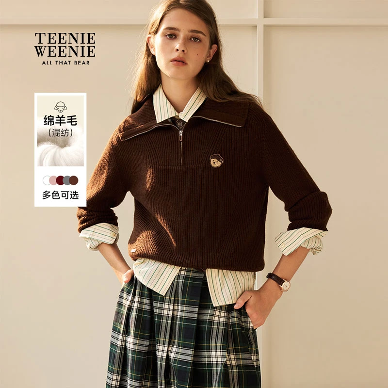 TeenieWeenie小熊女毛针织衫25保暖时髦款半拉链毛衣TTKW258TCGK