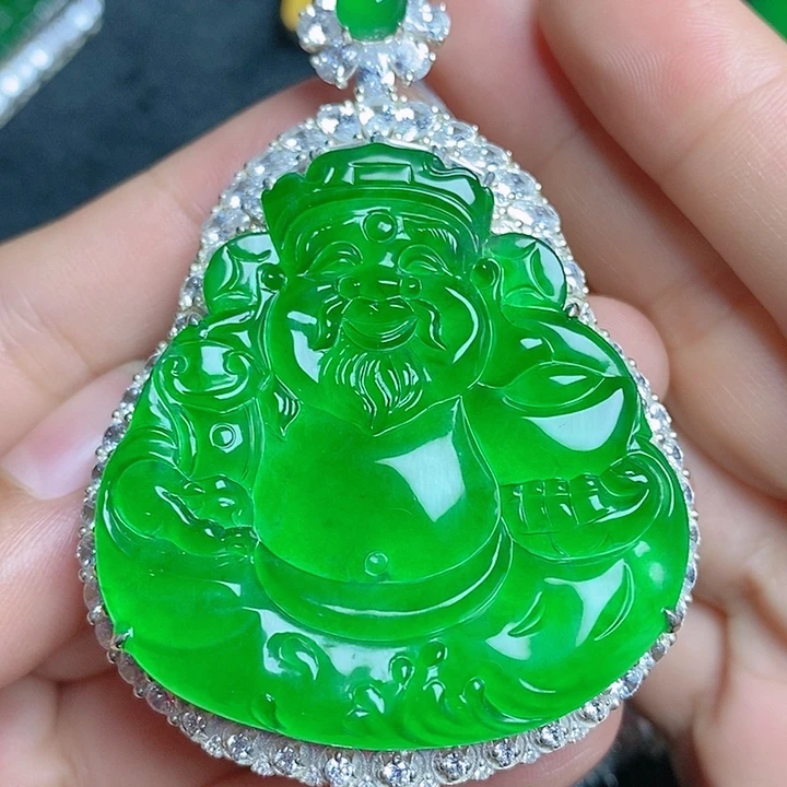 银S925镶嵌挂件翡翠财神