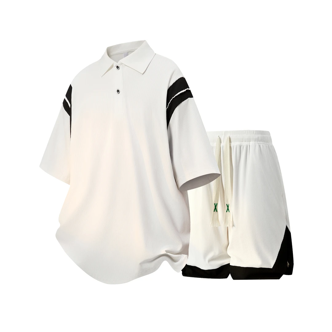 2025新款休闲运动套装青少年夏季潮流宽松夏装冰丝短袖T恤短裤潮