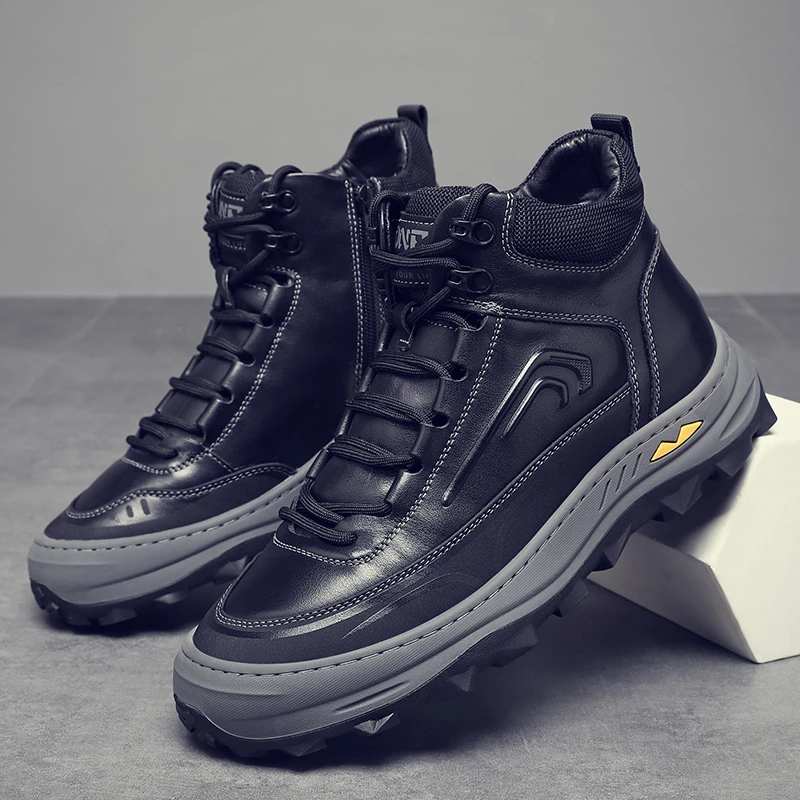 头层牛皮皮毛一体加绒保暖休闲风平跟户外休闲鞋冬季休闲高帮棉鞋