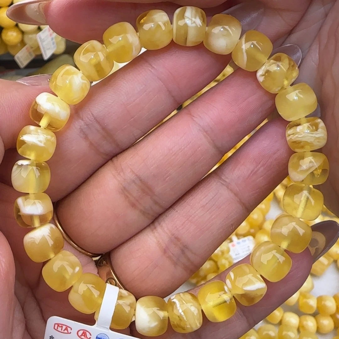 未镶嵌蜜蜡手链金白妖花老型手串