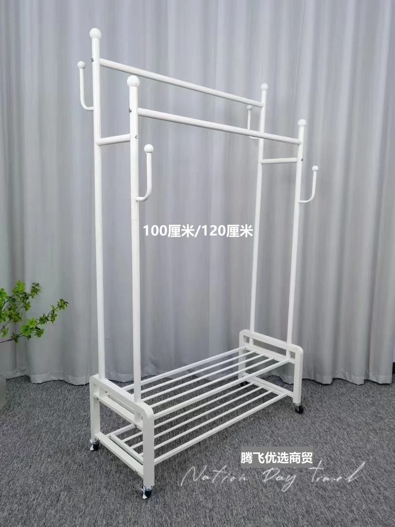 新款衣帽架落地立式双杠衣架带轮可移动北欧轻奢家用客厅双杆衣架