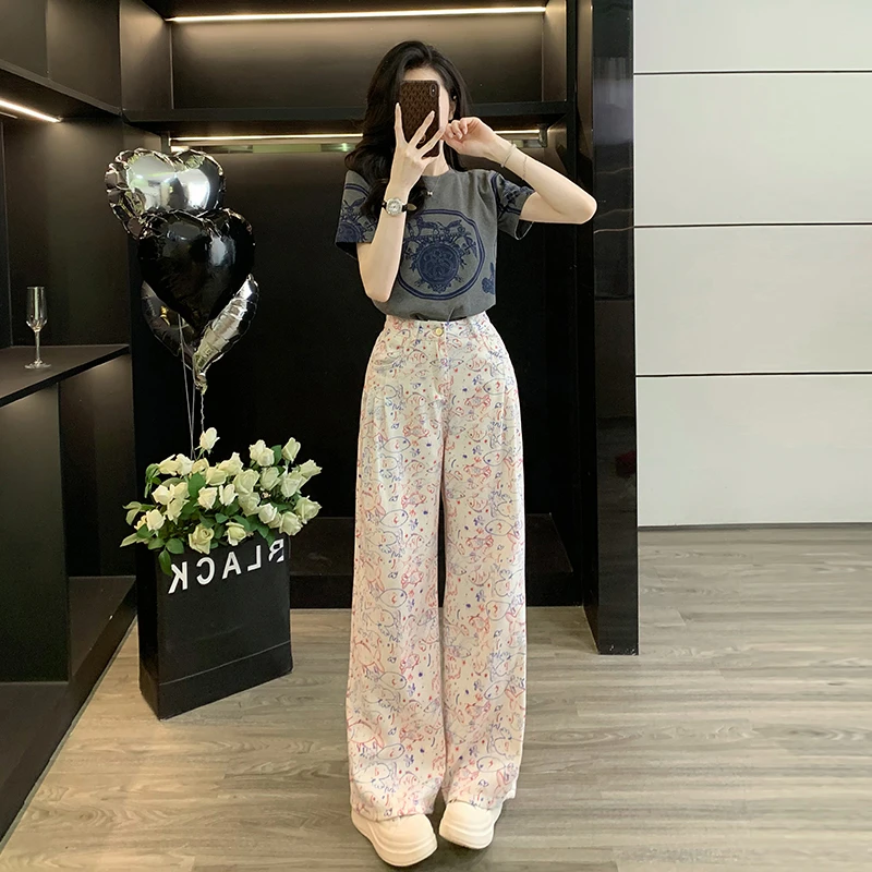 网红时尚炸街新款女装短袖T恤女装夏装套装两件套高级感轻奢高端