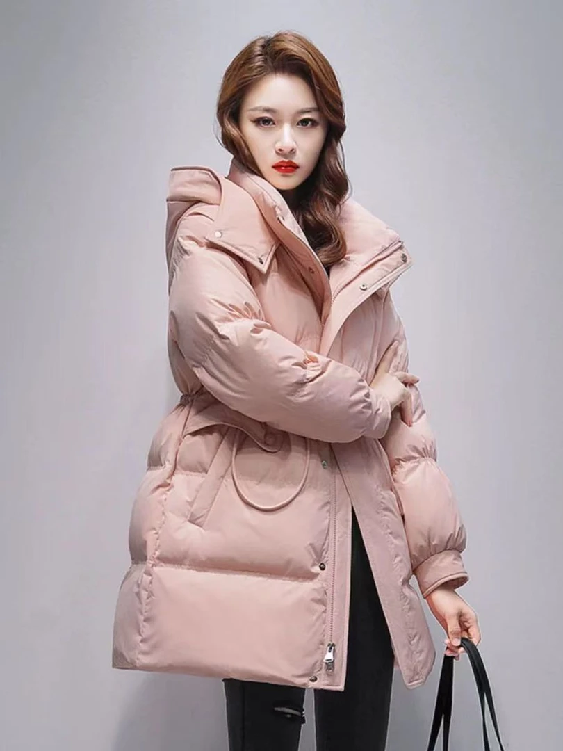 2025爆款女装棉服收腰连帽中长款时尚冬季加厚棉衣