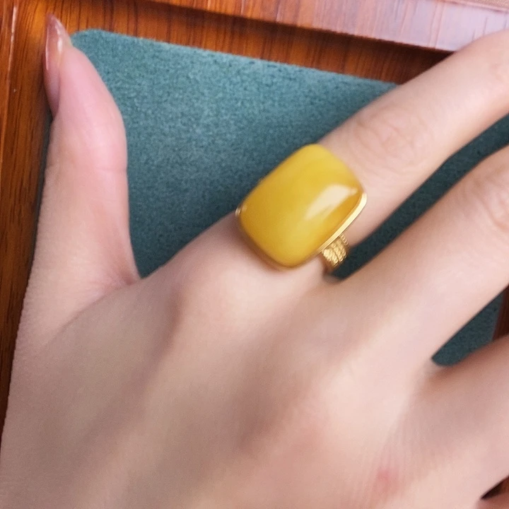 蜜蜡银S925镶嵌戒指戒指