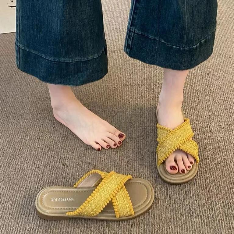 夏休闲款法式拖鞋女新款配裙子仙女风拖鞋66-2