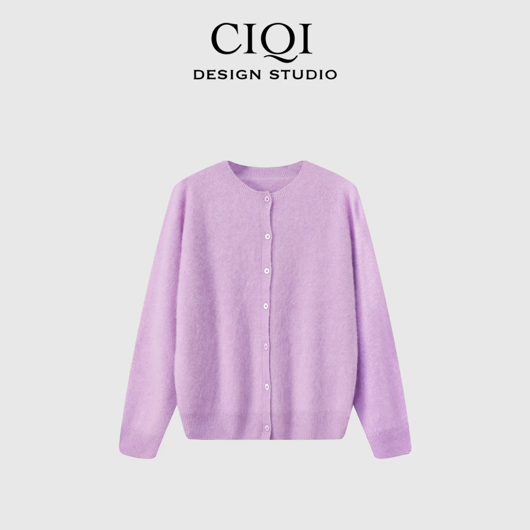 CIQI STUDIO【云柔拉绒】羊毛拉绒时尚简约优雅气质圆领针织衫25664