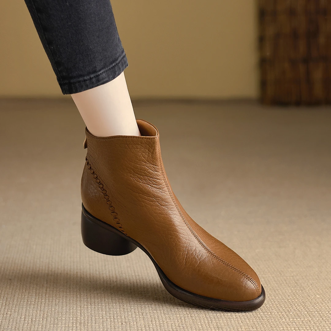 小个子手工女鞋5.5cm~阔腿裤必备鞋轻奢鞋子女款爆款2025新款短靴