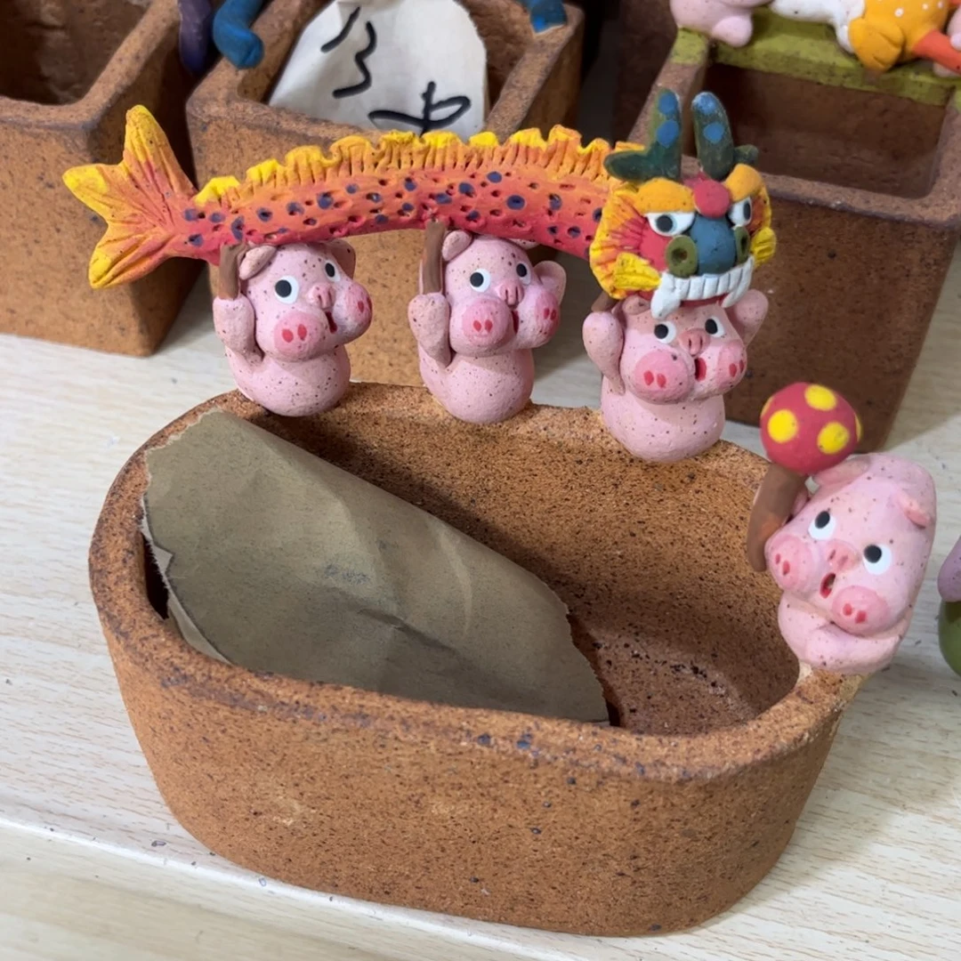 泥塑古镇炻陶花盆