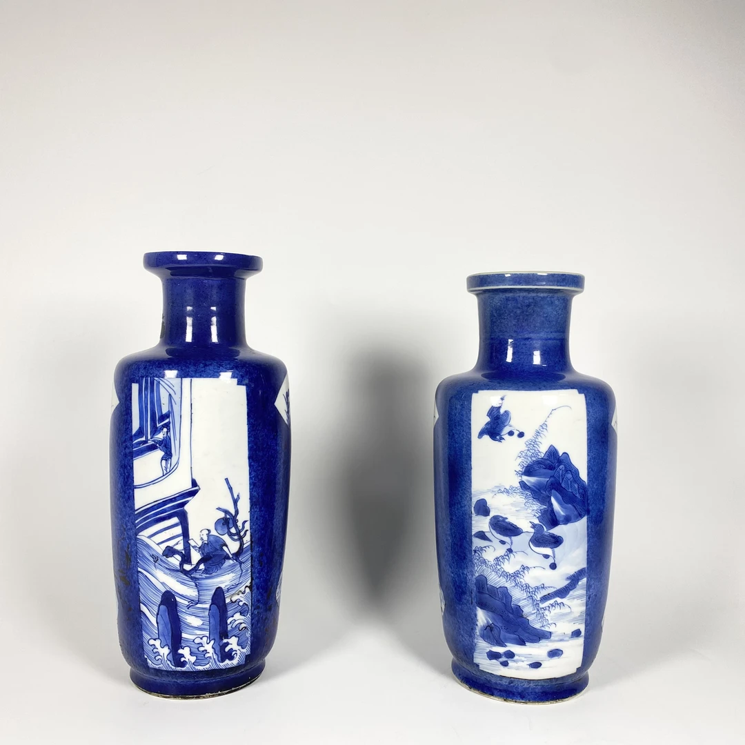 【2025.2.12拍卖链接】清·康熙撒蓝描金棒槌瓶一对